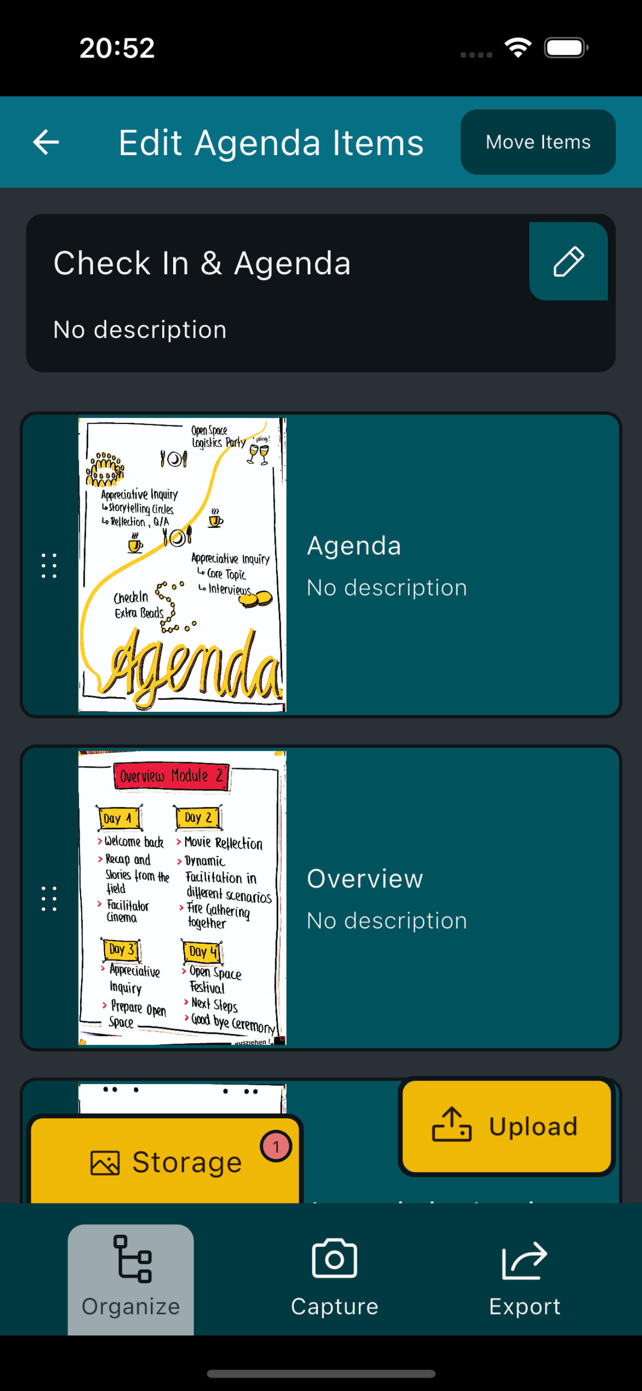 SessionScan edit agenda item screen in dark mode