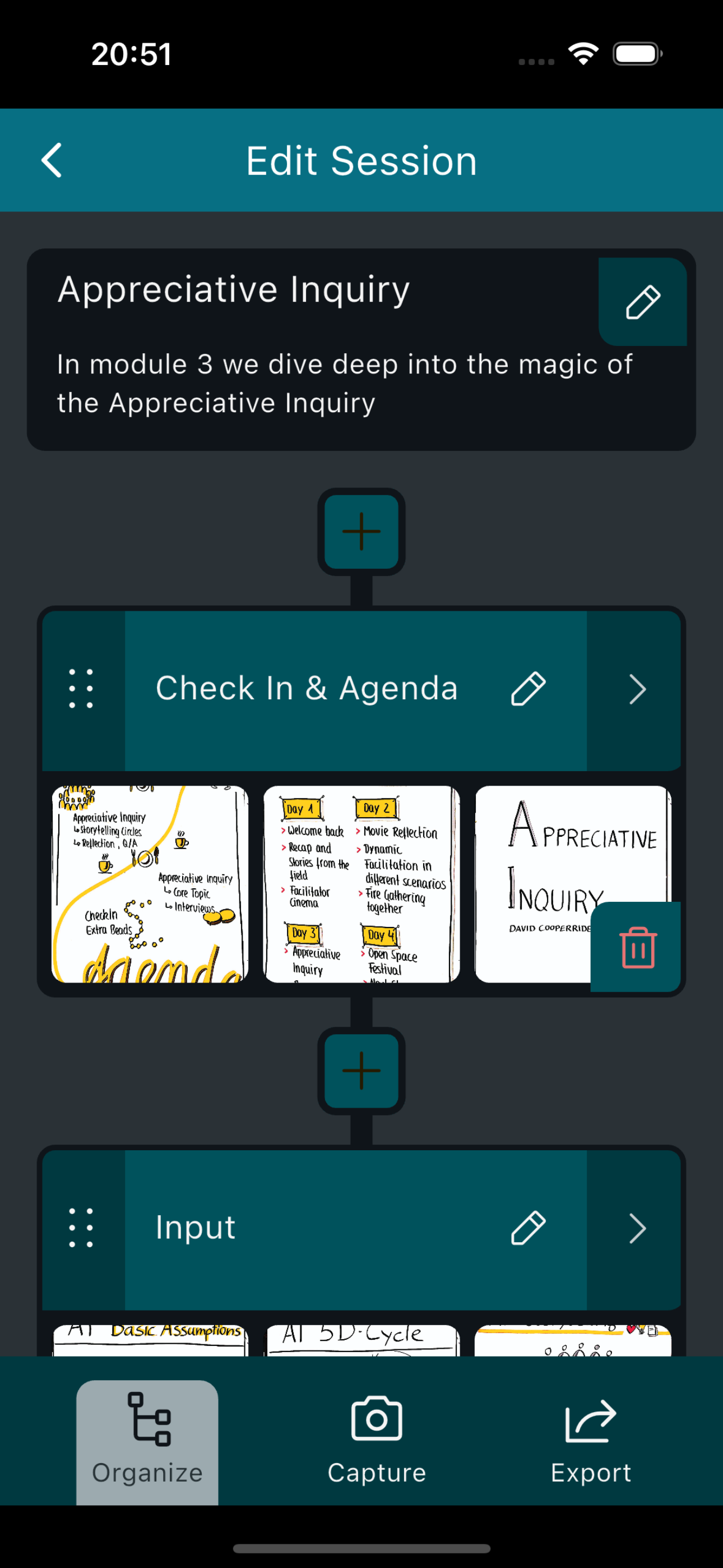 SessionScan edit session screen in dark mode