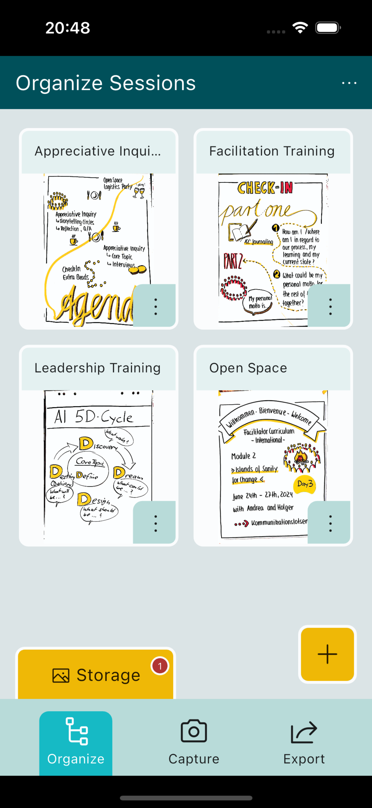 SessionScan organize screen in light mode